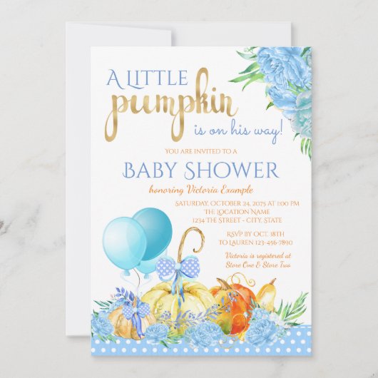 Boys Little Pumpkin Fall Baby Shower Einladungen (Vorderseite)