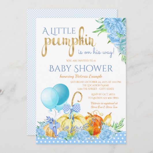 Boys Little Pumpkin Fall Baby Shower Einladungen (Vorne/Hinten)