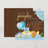 Boys Little Pumpkin Rustic Wood Fall Baby Dusche Einladung (Vorne/Hinten)