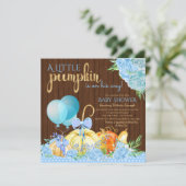 Boys Little Pumpkin Rustic Wood Fall Baby Dusche Einladung (Stehend Vorderseite)