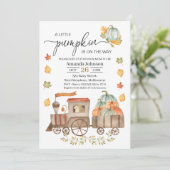 Boys Little Pumpkin Train Baby Dusche Einladung (Stehend Vorderseite)