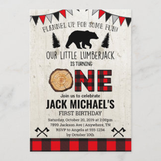 Boys Lumberjack Erster Geburtstag Einladung