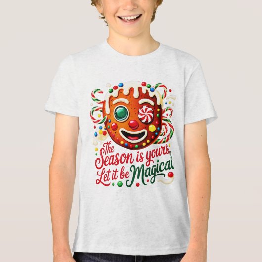 Boys' Magical Gingerbread Christmas Candy Cookie  Tri-Blend Shirt (Vorderseite)