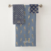 Boys Metallic Gold Mit Monogramm Dusty Blue Merman Badhandtuch Set (Insitu)