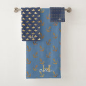 Boys Metallic Gold Mit Monogramm Navy Blue Sailor Badhandtuch Set (Insitu)