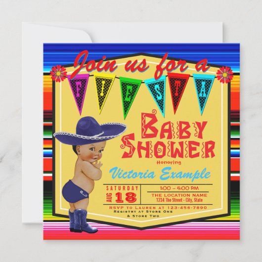 Boys Mexican Fiesta Baby Shower Einladungen (Vorderseite)