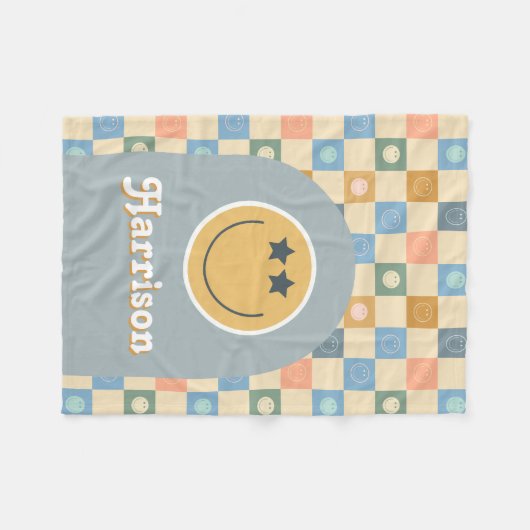 Boys mit coolem Typ Retro Checkered 70er Face Fleecedecke (Vorderseite (Horizontal))