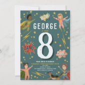 Boys Modern Action Superhero Kindergeburtstag Einladung (Vorderseite)