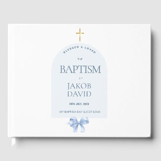 Boy's Modern Blue Bow Taufen Gästebuch