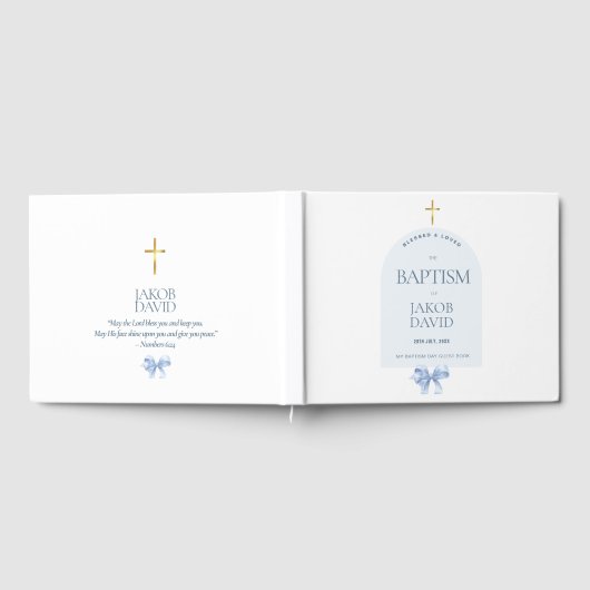 Boy's Modern Blue Bow Taufen Gästebuch (Voll)