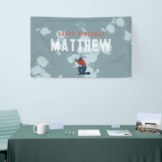 Boys Modern Blue Paintball Party Kindergeburtstag Banner (Messeveranstaltung)