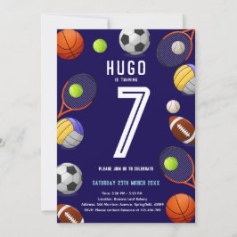 Boys Modern Blue Sports Kids Birthday Invitation Einladung
