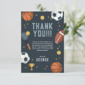 Boys Modern Blue Sports Kindergeburtstag Dankeskarte (Stehend Vorderseite)