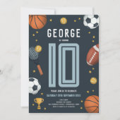 Boys Modern Blue Sports Kindergeburtstag Einladung (Vorderseite)