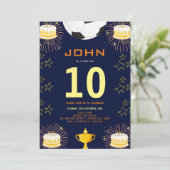 Boys Modern Blue Sports Kindergeburtstag Einladung (Stehend Vorderseite)