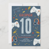 Boys Modern Blue Video Game Kindergeburtstag Einladung (Vorderseite)