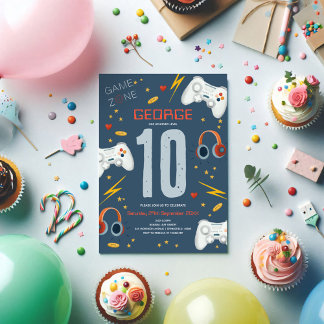 Boys Modern Blue Video Game Kindergeburtstag Einladung