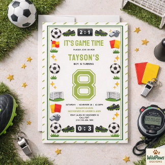 Boys Modern Sports Soccer Kids 8th Birthday Party Einladung