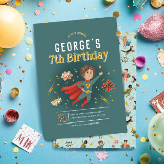 Boys Modern Superhero Comic Book Kindergeburtstag Einladung