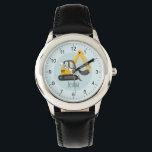 Boys moderner Baugrabbagger Armbanduhr<br><div class="desc">Diese niedliche und moderne Kinderuhr bietet eine gelbe Grabillustrierung (Bagger) und einen Platz,  wo Sie Ihren Jungs Namen hinzufügen können. Ideal für jeden kleinen,  der davon träumt,  Baumeister zu sein! Mit klaren Zahlen ist das großartig für eine Kinderuhr.</div>