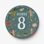 Boys Moderner Cooler Superhero Kindergeburtstag Pappteller (Vorderseite)