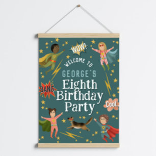 Boys Moderner Superheld-Kindergeburtstag Begrüßung Poster