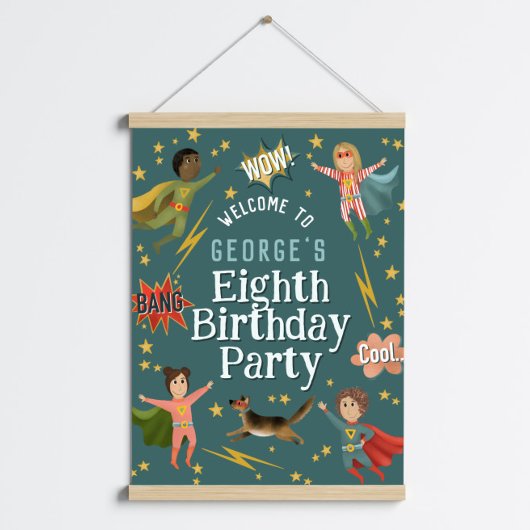 Boys Moderner Superheld-Kindergeburtstag Begrüßung Poster