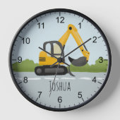 Boys Modernes Blue Construction Digger Bagger Uhr (Vorderseite)