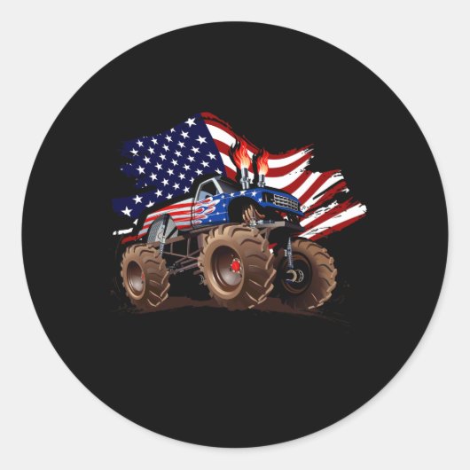 Boys Monster Lover American Flag Racing USA Runder Aufkleber (Vorderseite)