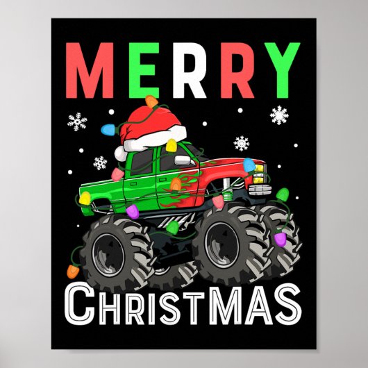 Boys Monster Truck Frohe Weihnachts-Weihnachtsmann Poster (Vorne)