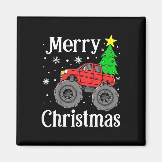 Boys Monster Truck Frohe Weihnachtsbaum Schneefloc Magnet (Vorne)
