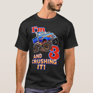 Boys Monster Truck Geburtstag ich bin 3 & zerklein T-Shirt