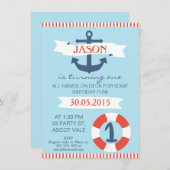 Boys Nautical 1. Geburtstag Einladung (Vorne/Hinten)