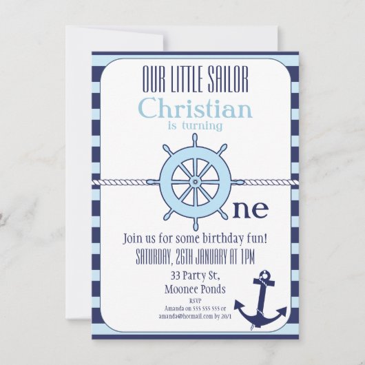 Boys Nautical 1. Geburtstags-Party Einladung (Vorderseite)