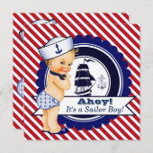 Boys Nautical Baby Dusche Einladung (Vorne/Hinten)