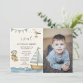 Boys Nautical Birthday Einladung mit Foto (Stehend Vorderseite)