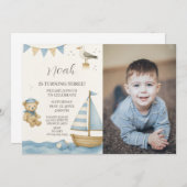 Boys Nautical Birthday Einladung mit Foto (Vorne/Hinten)