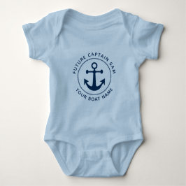 Boy's Nautical Navy Anchor Rope Captain Boat Name Baby Strampler