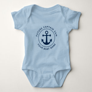 Boy's Nautical Navy Anchor Rope Captain Boat Name Baby Strampler