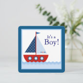 Boys Nautical Sailboat Babydusche Einladung (Stehend Vorderseite)
