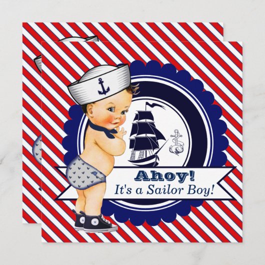 Boys Nautical Sailor Baby Dusche Einladung (Vorne/Hinten)