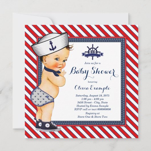 Boys Nautical Sailor Baby Dusche Einladung (Rückseite)