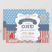 Boys Nautical Sailor Ship 1. Geburtstag Einladung (Vorne/Hinten)