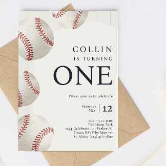 Boy's Navy Blue Baseball 1. Geburtstag Party Einladung