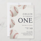 Boy's Navy Blue Baseball 1. Geburtstag Party Einladung (Vorderseite)