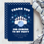Boy's Navy Blue Bowling Birthday Party Dankeskarte<br><div class="desc">Für den Geburtstagsjungen,  der seinen Geburtstag mit einem Bowling-Party feiert. Bowling Party Thema Dankeschön Karte. Behalt den Designtext wie besehen oder editieren und füge deine eigene Dankesbotschaft am Ende ein.</div>