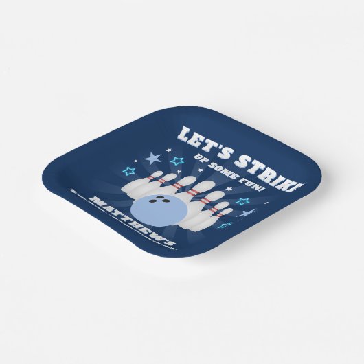 Boy's Navy Blue Bowling Birthday Party Pappteller (Gewinkelt)