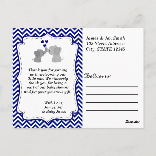 Boys NAVY Blue Elephant DANK DANKEN Sie Postkarten (Rückseite)