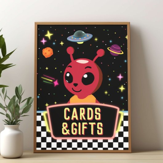 Boys Neon Galaxy Space Alien Cards Gifts Sign Poster