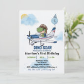 Boys Niedlich Blue Airplane Dinosaur Kinder 1. Geb Einladung (Stehend Vorderseite)